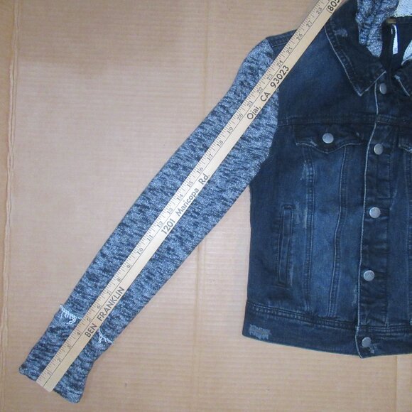 Free People Distressed Denim Moto Jacket with Removable Hood – Size XS - Picture 5 of 11